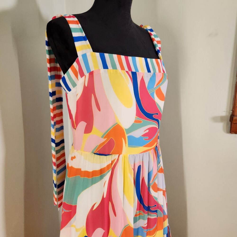 FLYING TOMATO Print and Stripes Tiered Maxi Dress with Tie Straps, Size Medium - Picture 7 of 15